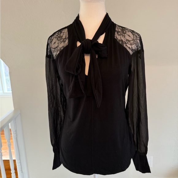Karen Millen Tops - Karen Millen Black Sheer Lace Blouse Size 12 NWT